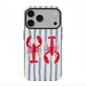 Lobster Blue Stripe Phone Case, Compatible with iPhone 17 Pro Max, 16 Pro, 15, 14, 13, 12 Series, Smartphone Case, Shockproof, Protective Case, Outer Shell, Double-Layer Protective Case