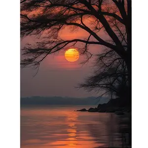 1PCS Sunset Landscape, 16x20 Inch, Frameless, Art Supplies, DIY Digital Painting Kit for Art Students, Professional Paintings, Paint by Numbers, Handcraft Art Set, Acrylic Painting, Home Wall Decoration & Gifts, Frame Not Included