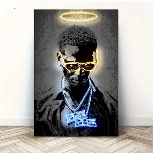 2D Flat, 1pc of 2D Flat Printing - 1 Young Dolph Poster Featuring a Neon Light and Shadow Portrait, Pre-printed Signature Logo, Rapper Wall Art on Canvas, Hip-hop Style Bedroom Decoration, Suitable for Rap Music Fans. Simple Hook System - Iconic