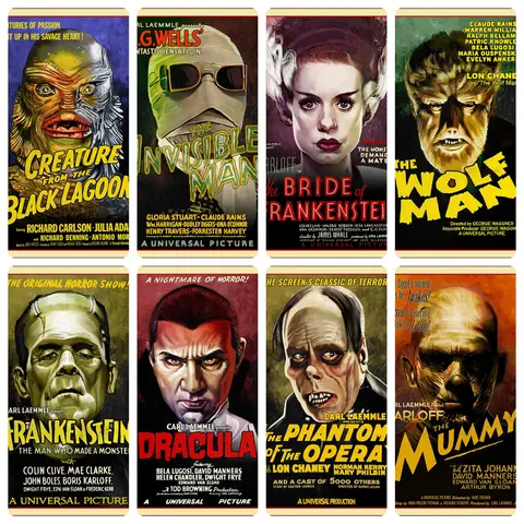 Universal Classic Monsters Complete Series Collector's Edition Canvas Print - Spooky Vintage Halloween Horror Collectible, Men's Room Decor, Bedroom Decor