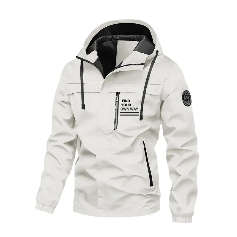 Men's 3-Layer Fleece-Lined Softshell Outdoor Jacket, Hooded Polyester Workwear with Automatic Rain-Resistant & Waterproof Features, Lightweight for Hiking & Biking, Casual Comfortable Fit