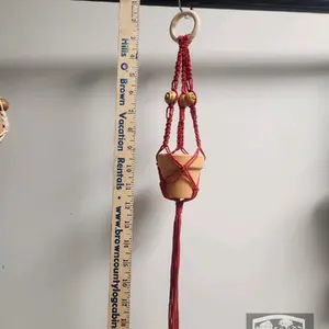 mini macrame hanging planter in red