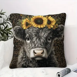 High Ground Cow Single-Sided Printed Pattern Pillow (Including Pillow Core), Game Gaming Decorative Cushion, Suitable For Sofas, Beds, Bedrooms And Living Rooms, Suitable For Adult Home Decoration