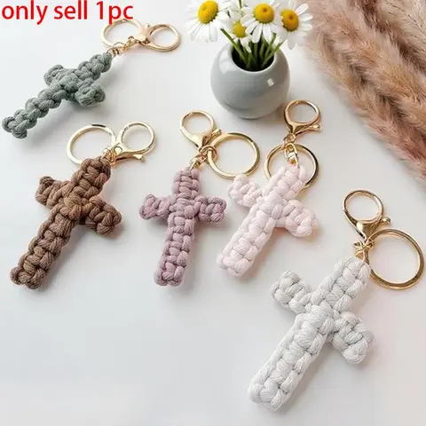 Handmade Cross Keychain, various colors Jesus Key Chain, Christian Car Accessory, Soft Handcrafted Cross Keyring, Bohemian Style Decor, Unisex Gift, Easter gift, Stylish Keychain, Crochet Keychain, Keyrings For Keys, Aesthetic Keychain