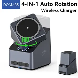 Domars Auto Rotation Wireless Charger iPhone Chargeable Charging Station: 4 in 1 Charger Stand Multiple Devices For Apple - iPhone 17 16e 16 15 14 Pro Max 13 12 11 - Watch 10 9 8 7 6 5 4 3 2 SE and Ultra Series - Airpods 4 3 Pro  Safety