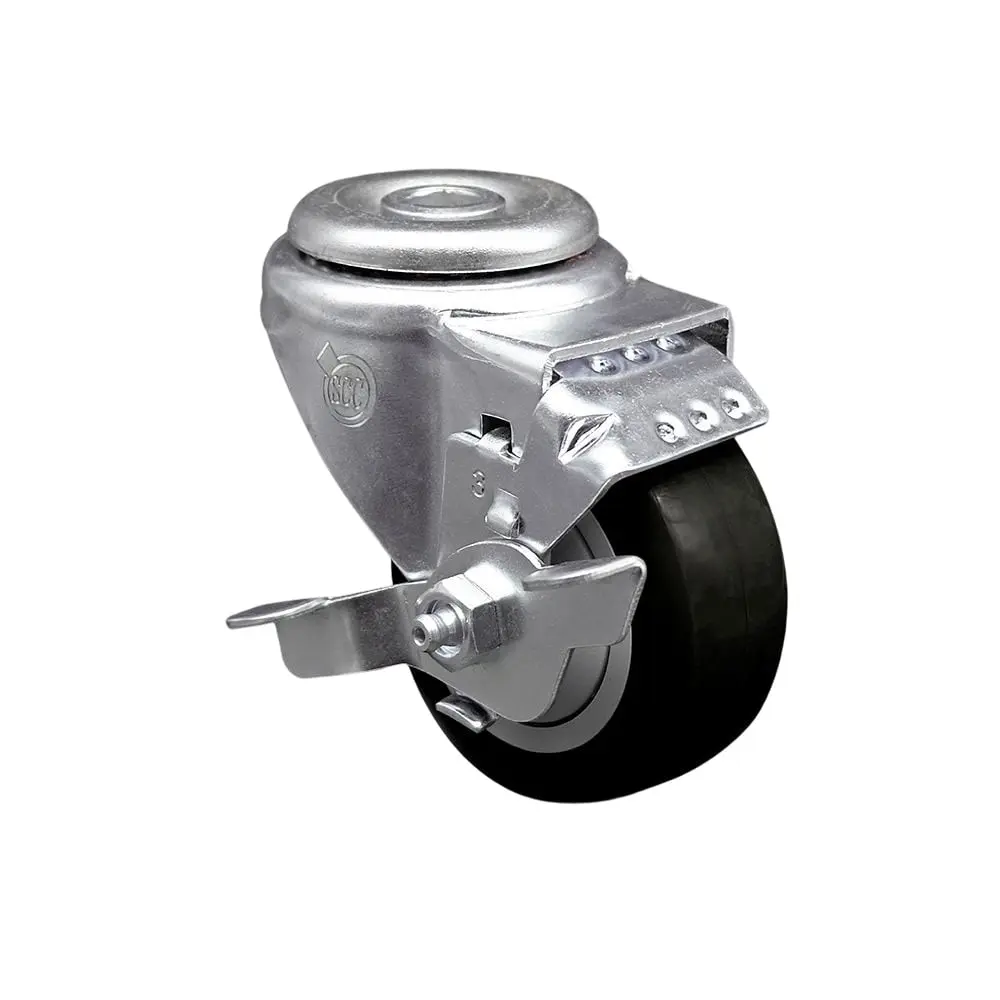 Service Caster SCC-BH20S3514-PPUB-BLK-TLB Polyurethane Swivel Bolt Hole Caster with 3.5 x 1.25 in. Black Wheel & Top Locking Brake