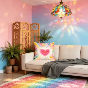 Rainbow Heart Butterfly Throw Pillow, With Pillow Insert Included, Cute Coquette Style, Single-Side HD Printed, Aesthetic Decorative Cushion, for Sofa, Couch and Bed, Thoughtful Gift for Girls / Women