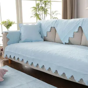 Cotton Embroidery Couch Sofa Cover Leaf and Floral Pattern Nonslip Quilted Furniture Protector Slipcover for Dogs, Children, Pets Sofa Slipcover Machine Washable (Blue,28"x28")