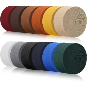 12 Rolls Colorful Elastic Band Folding Elastic Cord Heavy Duty Stretch Band Knitted Flat Band for Sewing Crafts DIY Comforter Cuffs(1 Inch X 2.2 Yard,Dark Color)