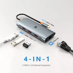Tiergrade USB C Hub, USB C Adapter to 3 USB 3.1 and 1Gbps Ethernet, USB 3.1 Hub with 10Gbps SuperSpeed for MacBook Pro/Air, iMac, iPad Pro, Dell, Chromebook and More Type C Devices