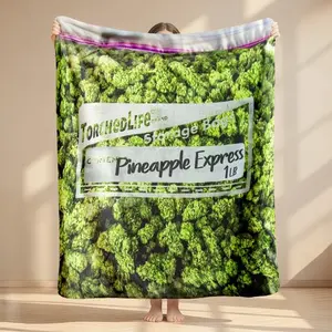 Dank Weed Printed Flannel Blanket, Pineapple Express Design, Warm Soft Comfortable, Ideal Gift for All Seasons