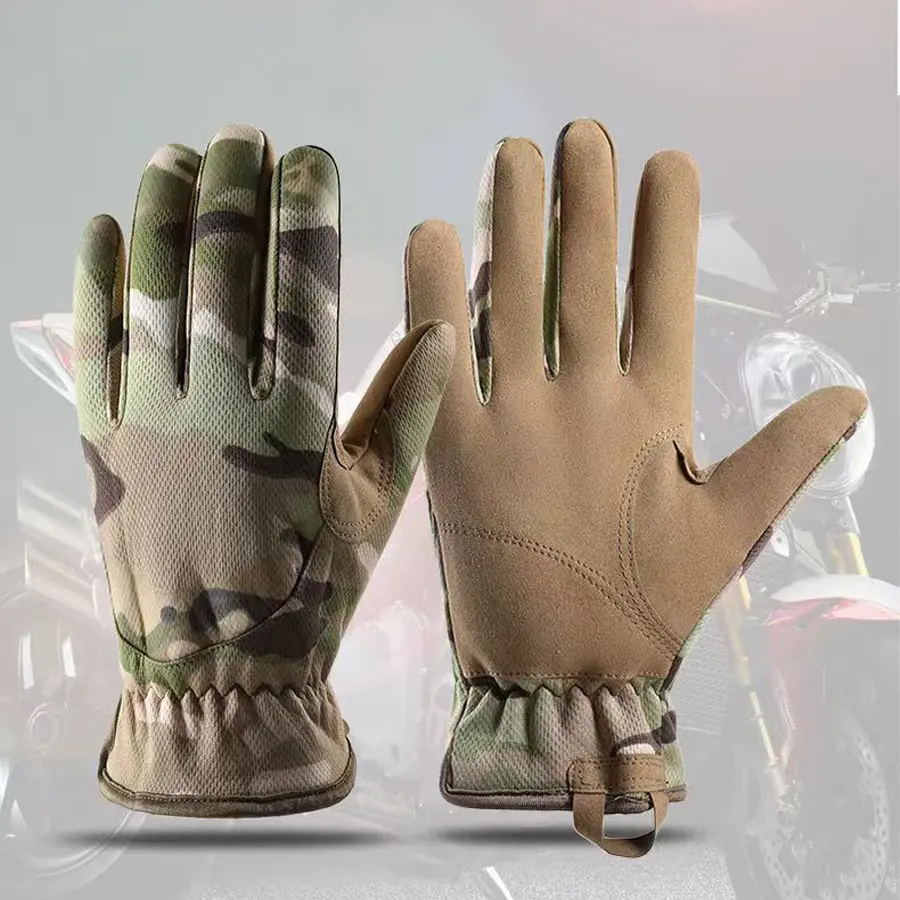 Camo Breathable Tactical Gloves, Suede Anti-Slip Palm Motorcycle & Hiking Gloves