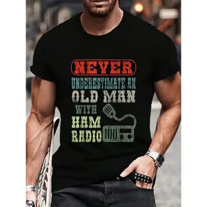 100% Cotton Old Man With A Ham Radio Funny Operator Graphic T-Shirt Women's Men's Graphic Tee Crew Neck summer vacation Tops