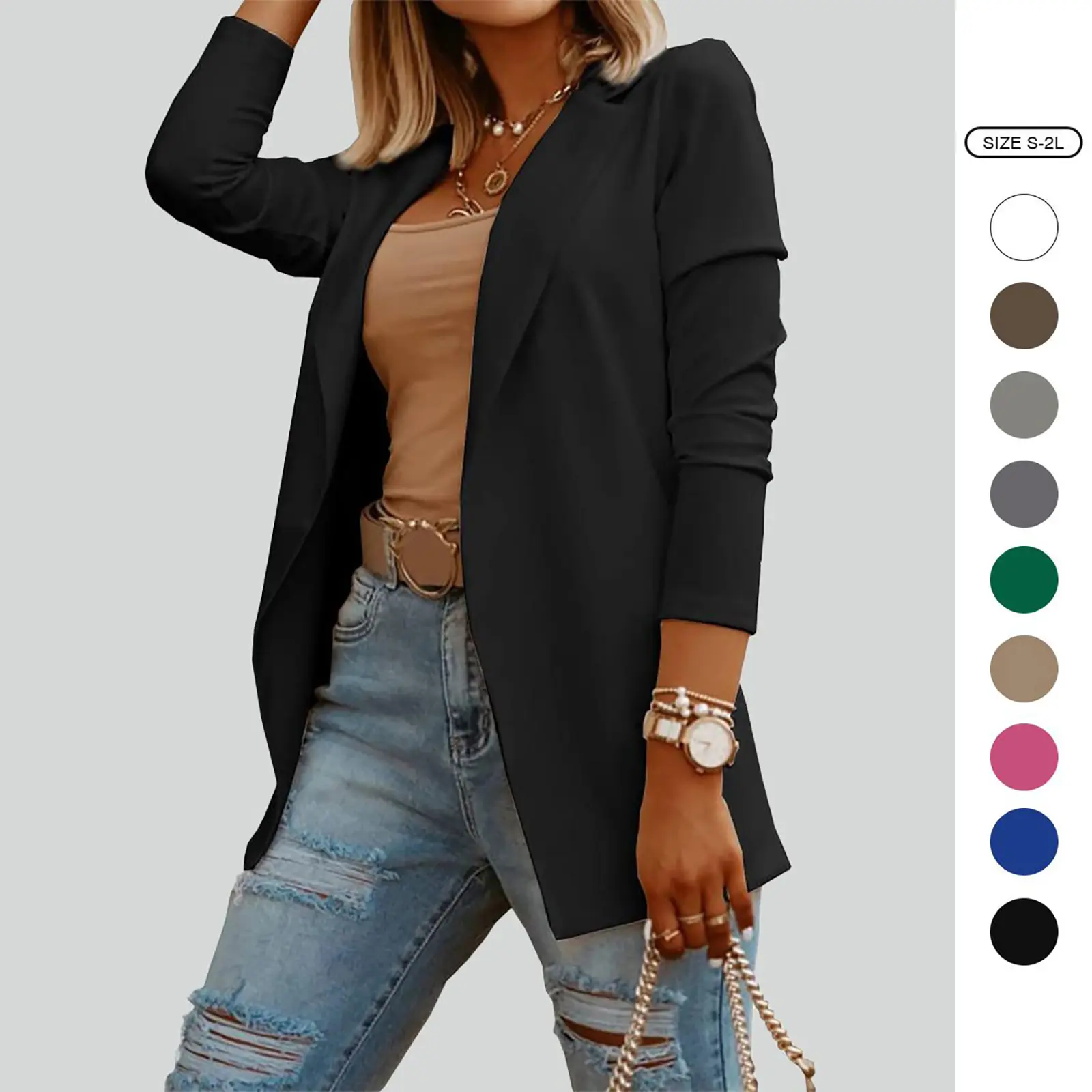 [No Button and Pocket] Imily Bela Womens Casual Long Sleeve Blazers Solid Color Blazer Work Office Open Front Blazer Conton Jacket