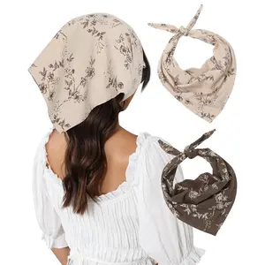 Women's 2-Piece Bohemian Cotton Floral Hair Scarf Set - Boho Style Scarf, Triangle Kerchief Headbands