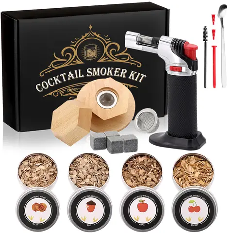 Cocktail Smoker Kit with Torch(No Butane) – 4 Wood Chip Flavors – Whiskey & Bourbon Smoker Infuser, Perfect Gift for Men, Fathers, and Husbands