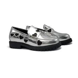 Mamelina Silver Metal Heart Chunky Loafer
