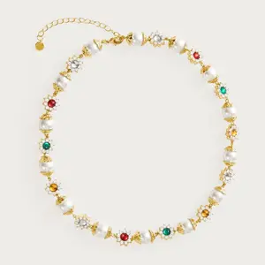 ViralPearlFlowerNecklaceTikTokMadeMeBuyIt!?DaintyGemstoneChoker,18KGoldElectroplated,InsFashionJewelryGiftforHernecklacejewelry