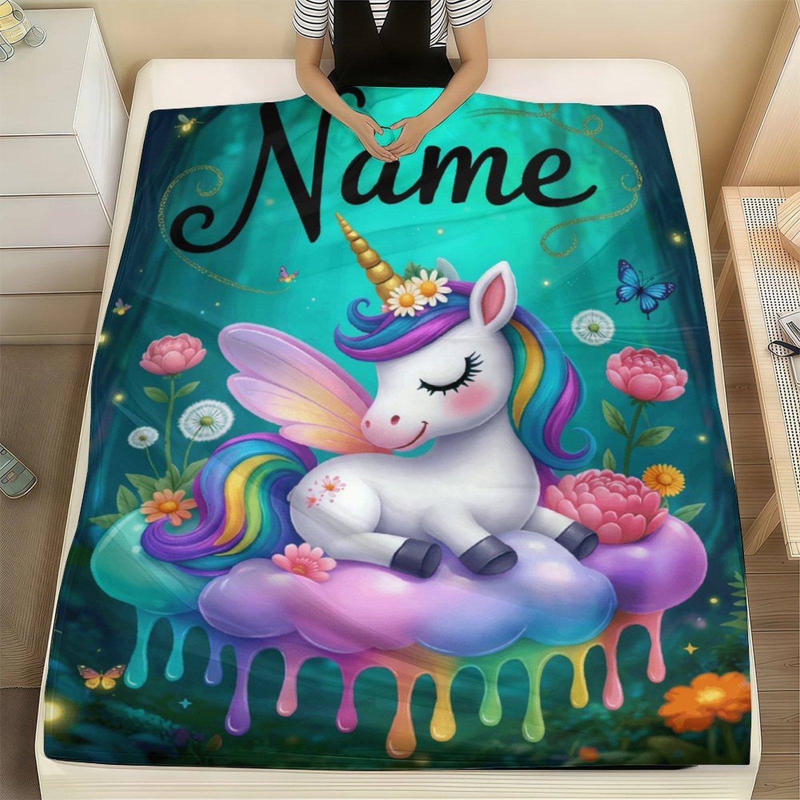 Custom Pink Unicorn Flannel Blanket ,Personalized Name Gift ,Suit for The Sofa, Bed, Travel, Camping, Living Room, Office, Chair，Gifts for Family or Child  ,Friend , Send your custom text via shop chat to personalize