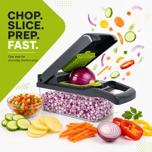MIUVA Pro Chopper - Vegetable Chopper and Spiralizer, Food Chopper with Container, Fruit Slicer, Kitchen Gadgets & Gifts, Home Essentials (15 in 1, GREEN)