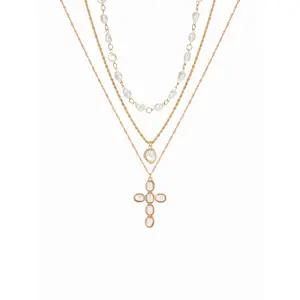 Cider FAUX PEARL CROSS LAYERED NECKLACE