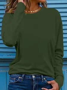 Women's Casual Thin Long Sleeve Round Neck T-Shirt Women Tops, Spring & Fall Fashion, Fitted Basic Plain Top, 14 Colors Available, Everyday Wear, Womenswear