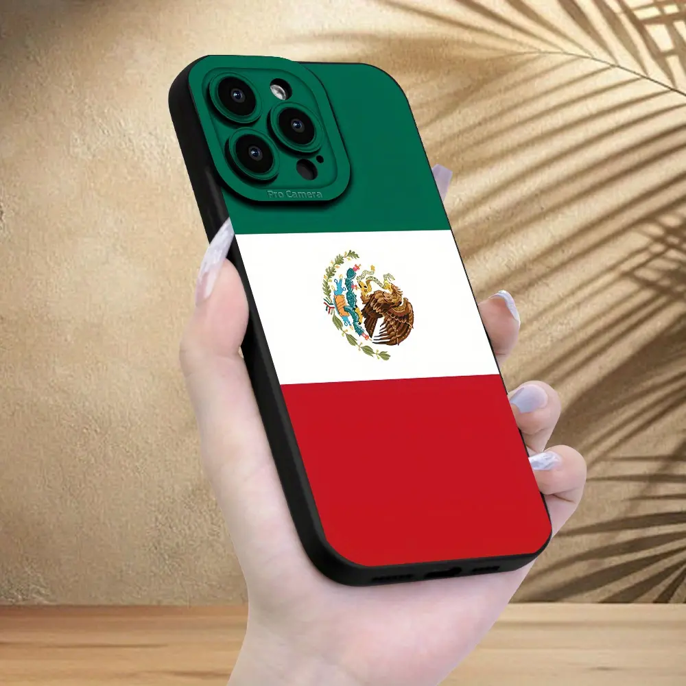 Black phone case with Mexican flag pattern, full camera protection, durable matte finish, anti-fingerprint Suitable for iPhone 16 15 14 13 12 11 Pro Plus Pro Max Mini XR XS - the perfect gift for parents and friends