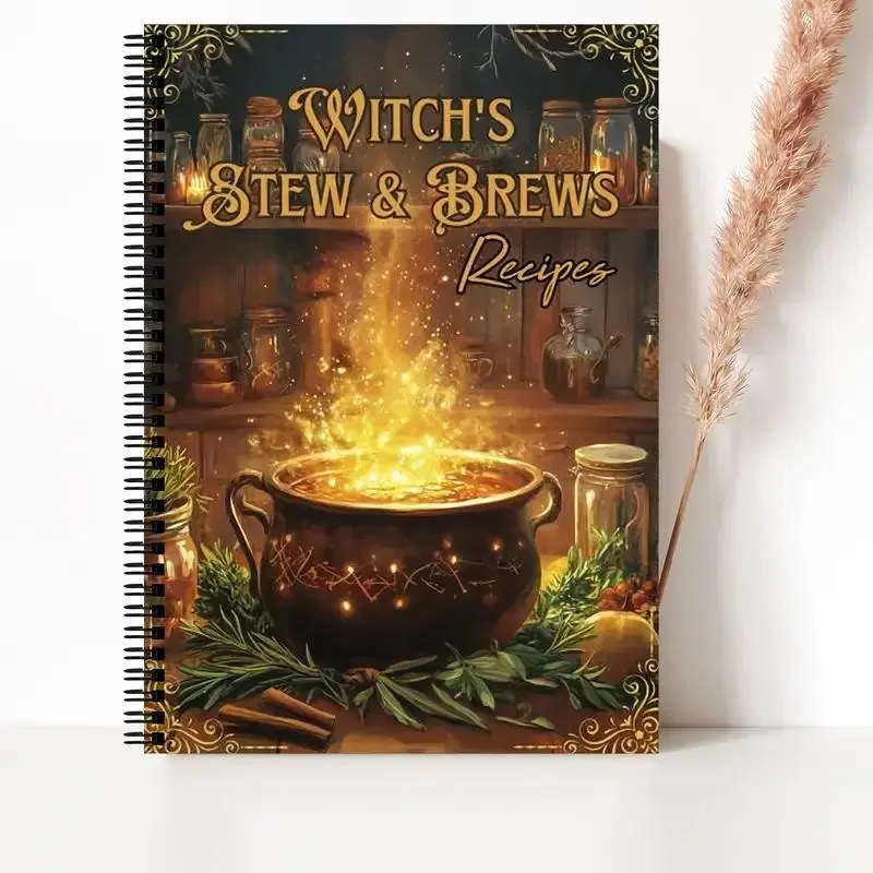 Witch Brewing and Stew Recipe Notebook, Vintage Magic Cooking Handbook, Essential for Witchcraft Practitioners, Gothic Style Spiral Bound Journal, Soft Cover Notebook