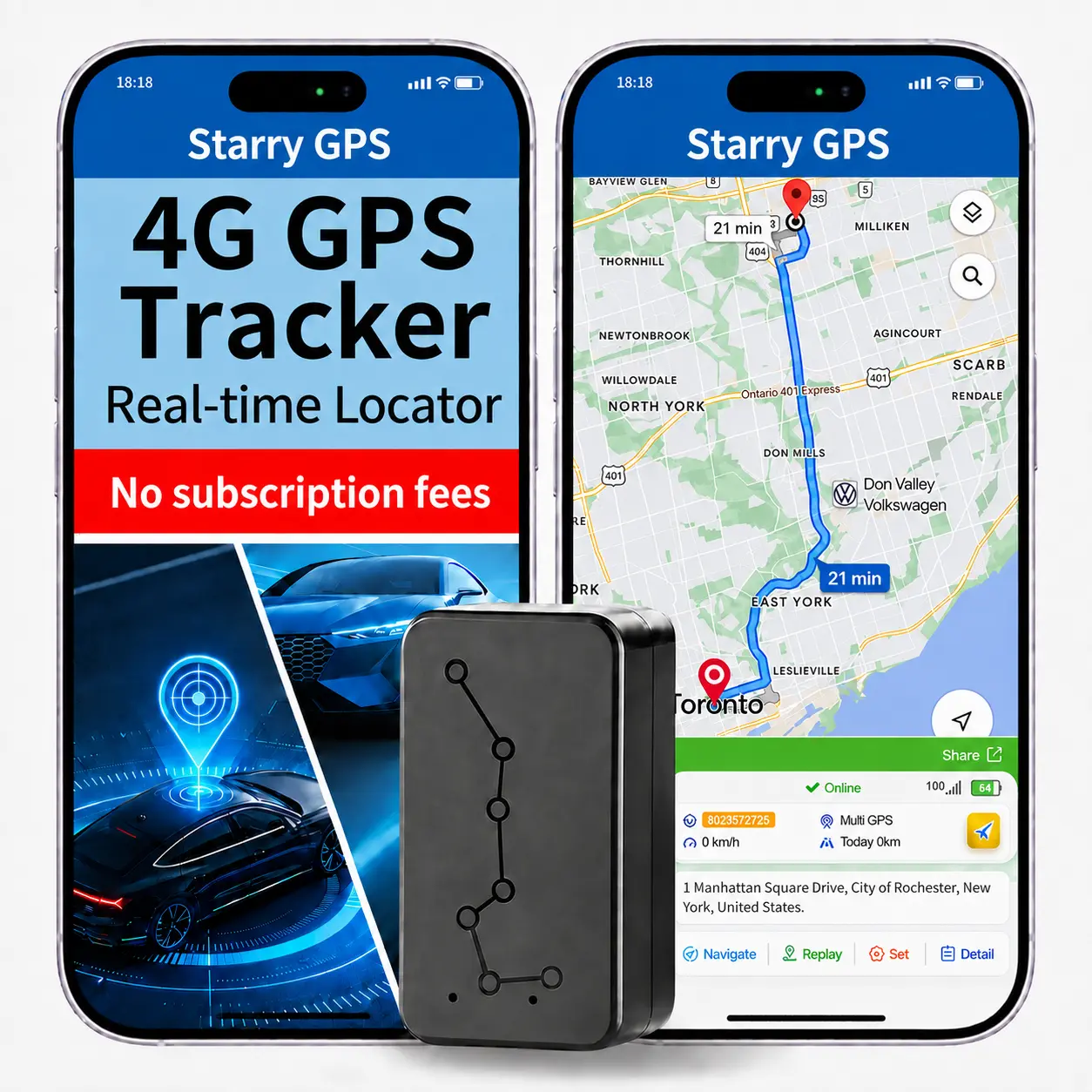xiahanTuk Magnetic GPS Tracker — Compact, durable 4G LTE tracker with splash-resistant magnetic mount for cars, vehicles, fleets and asset management. Features real-time location tracking, geofence alerts and route history. No monthly fees. Android & iOS.