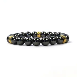 Ashley & Melissa Carter Magnetic Hematite & Gold Bead Bracelet - Elasticized, 7.5 Inches
