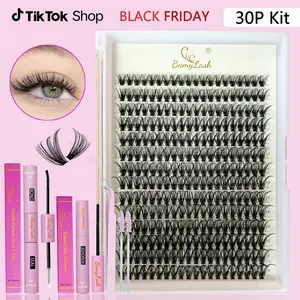 BamyLash DIY Lash Clusters Kit 30P D Curl 9-16mm Waterproof Long-Lasting Lash Extension Kit Easy to Use for Beginners Free Gift 3D Effect False Eyelashes Springtok Makeup Cosmetic
