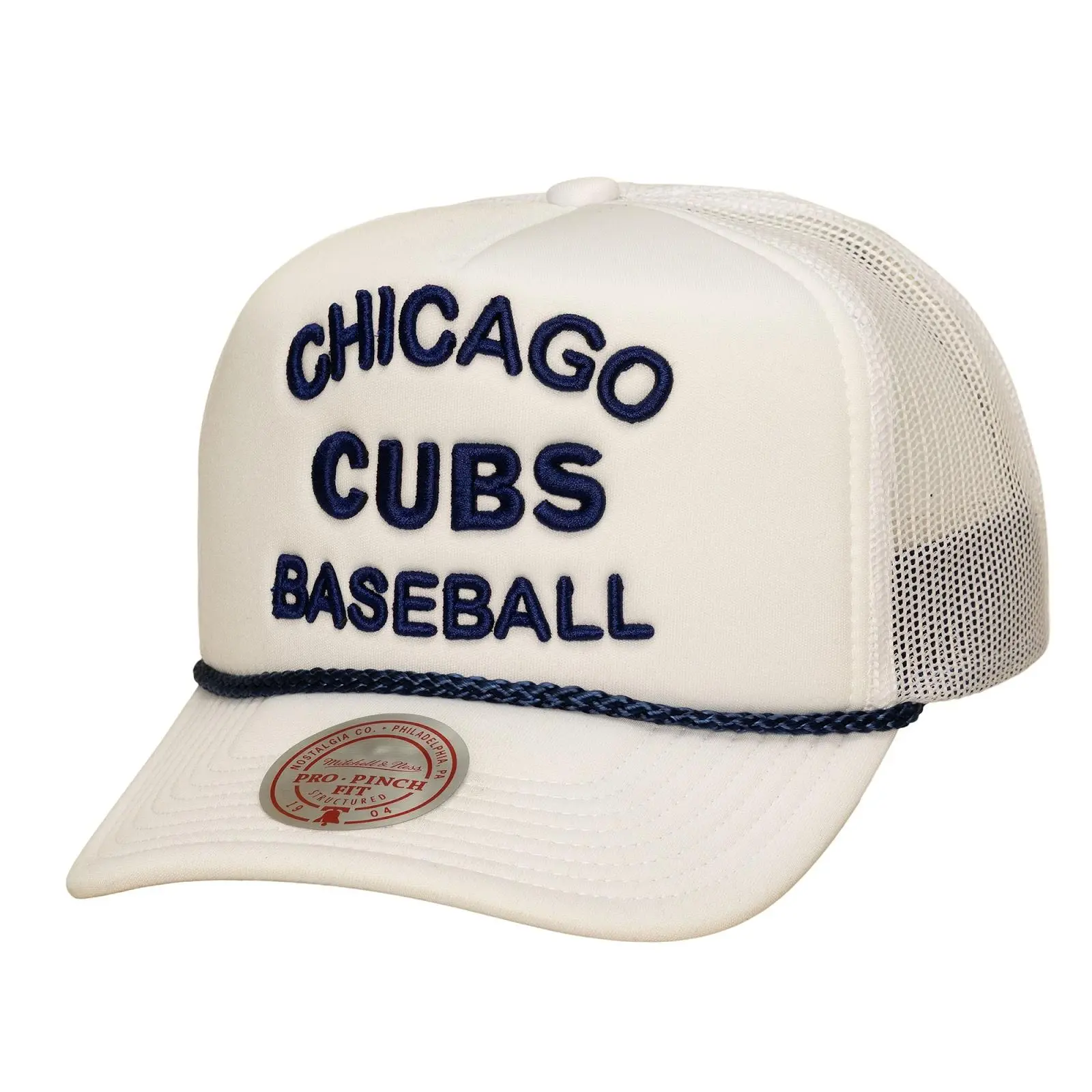 Chicago Cubs Fresh White Pro Pinch Trucker Snapback MLB Throwback Cap Adjustable Fan Gear Mitchell & Ness