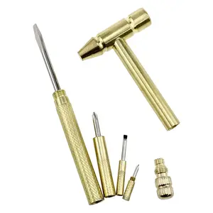 [Holiday Haul] 6 In 1 Mini Multifunction Anti-corrosion And Anti-rust Copper Hammer & Hand Tools For Repair Uav Mobile Phones Laptops Watches(yellow)