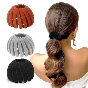 3pcs Bohemian Style Bird Nest Magic Hair Clips Set,Elegant Hollow-Out Round Plastic Hair Bun Accessories for Women,Ponytail Holders for Thick Thin Hair