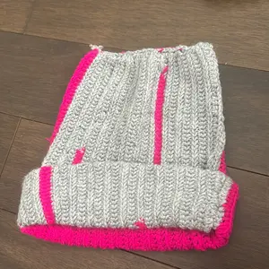 Meow-cap Knit Hat with Pink Trim and White Front Panel, Soft Knit Design