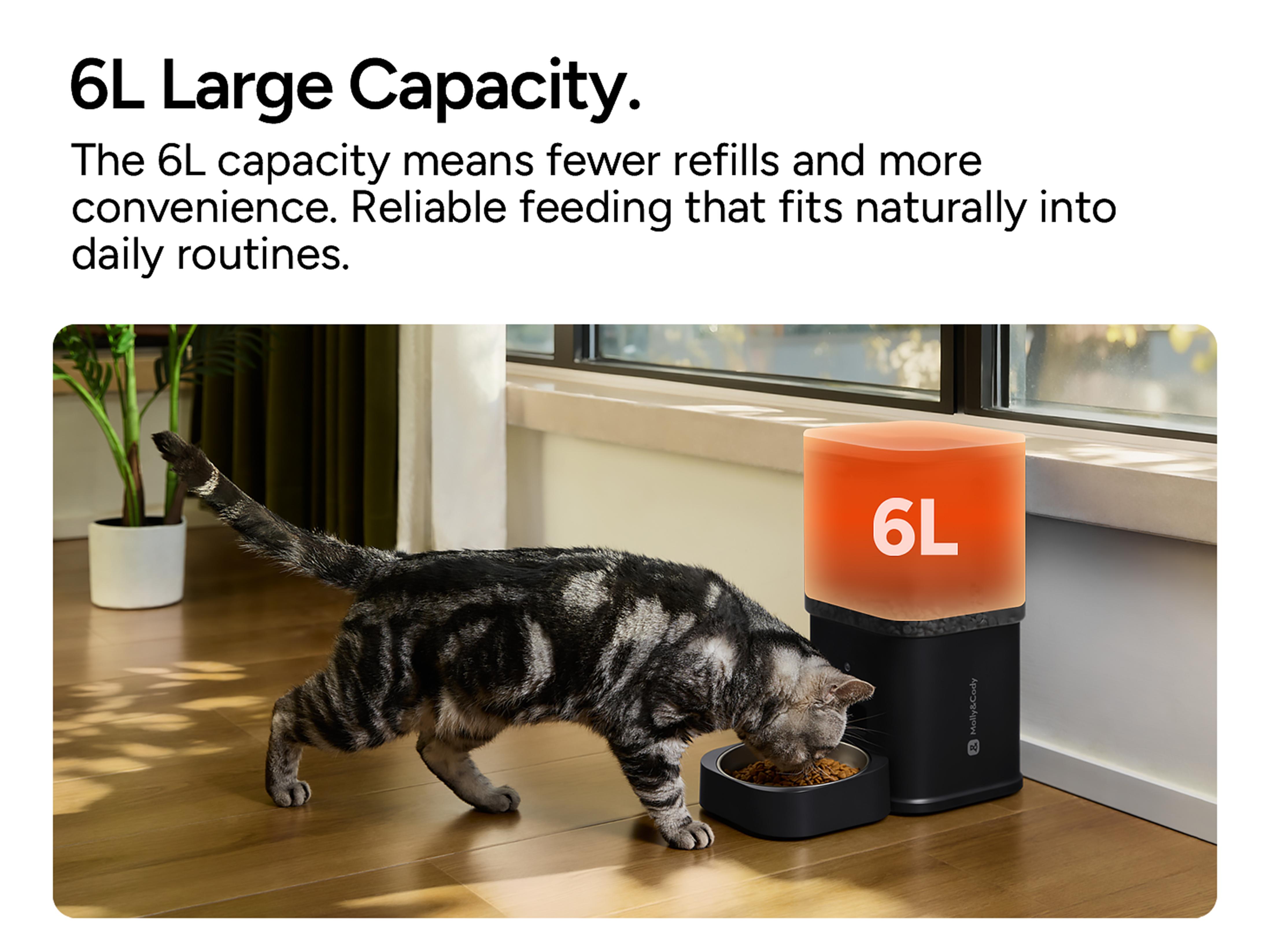 Automatic Cat Feeder with Camera: 6L Automatic Dog Feeder with 2-Way Audio Night Vision Dual Power Supply App Control 2.4G WiFi, Timed Auto Cat Food Dispenser with Stainless Steel Bowl(White）