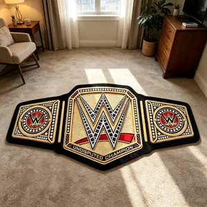 Ins style gold belt themed floor mat, game room anti slip and absorbent foot mat, e-sports room personalized matching mat, suitable for e-sports/fighting theme space, thick, soft and easy to clean, Home Decorative Rug