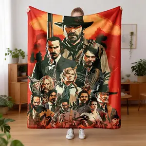 Dead Redemption 2 Character Flannel Blanket, Polyester Material, Cozy and Durable, Ideal for Sofa, Office, Bed, Camping, Travel, Perfect Gift