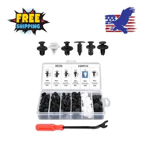 100 PCS Bumper Push Fasteners Rivet Clip Kit, ABS Retainer Expansion Screws with Removal Tool, 6 Popular Sizes (White)