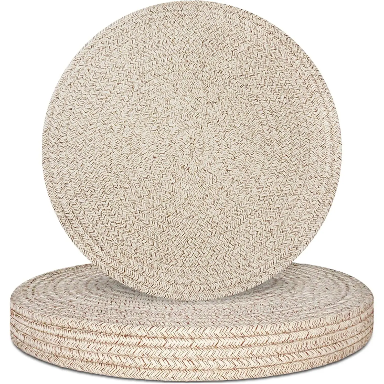 Round Placemats Set of 6, Cotton Rope Woven Table Mats, Hot Pads for Kitchen, Non Slip Heat Resistant Place Mats, 13 Inches Braided Placemat for Farmhouse Decor and Kitchen Table Decor (Brown)