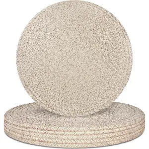 Round Placemats Set of 6, Cotton Rope Woven Table Mats, Hot Pads for Kitchen, Non Slip Heat Resistant Place Mats, 13 Inches Braided Placemat for Farmhouse Decor and Kitchen Table Decor (Brown)