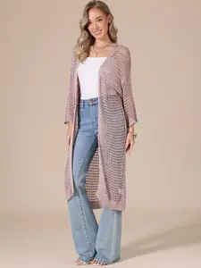 INSPIRE CHIC Long Cardigan for Women's Summer Casual Long Sleeve Hollow Out Crochet Open Front Outfits