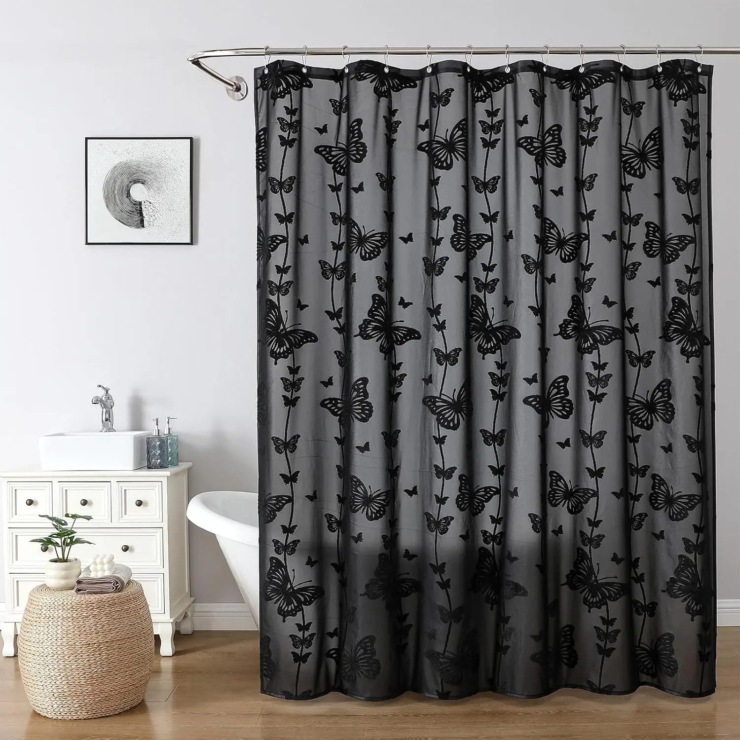 Boho Geometric Shower Curtain Black and Gray Tribal Pattern Waterproof Fabric Bathroom Curtain with 12 Hooks for Bathroom and Dorm Home Decor