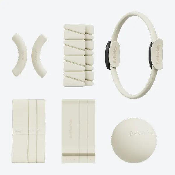 BetterMe Women-Focused Ivory Home Gym Equipment Set - Compact Full Body Kit with Ring, Dumbbells, Resistance Bands, Ball for Strength Flex & Resistance Band Workout
