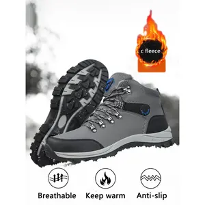 New autumn–winter warm lace-up outdoor hiking shoes; cold-resistant and water-repellent hiking boots; daily casual thick-soled snow boots with fleece lining; waterproof hiking boots