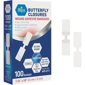 Butterfly Wound Closure Strips Pack of 100 Sterile Nonstick Hypoallergenic Latex Free Bandages for Cuts and Injuries Medium
