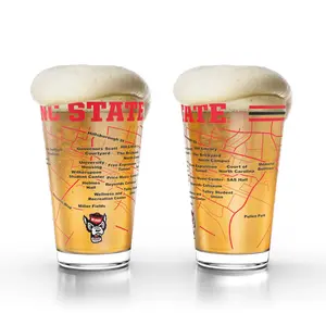 North Carolina State University Wolfpack College Pint Beer Glasses Set of 2 16 oz Full Color Logo Campus Map Drinkware Durable Print Stackable Pint Shape Gift Ready Box Dishwasher Safe