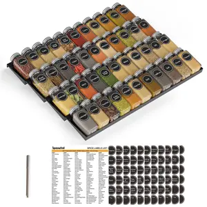 SpaceAid Kitchen Spice Drawer Organizer with 44 Spice Jars, 20.25" Wide x 17.5" Deep