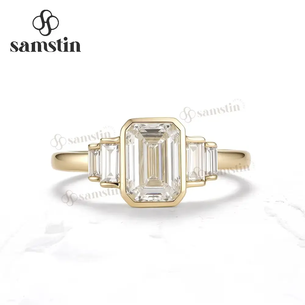 Samstin 1CT IGI Lab Grown Emerald Diamond Ring for Women Solid 14K 10K 585 Yellow Gold Engagement Ring for Christmas  Custom