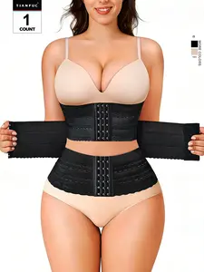 Women's Solid 3-sectional Hook & Eye Waist Trainer, High Stretch Tummy Control Corset for Daily Wear, Women Shapewear Clothes Adjustable Halloween dailydrip comfyessentials midsize tiktokshopbacktoschool